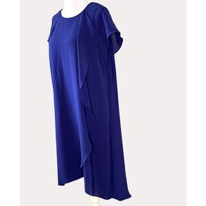 Adrianna Papell Slinky Knit High Low Corkscrew Ruffle Dress Blue 8